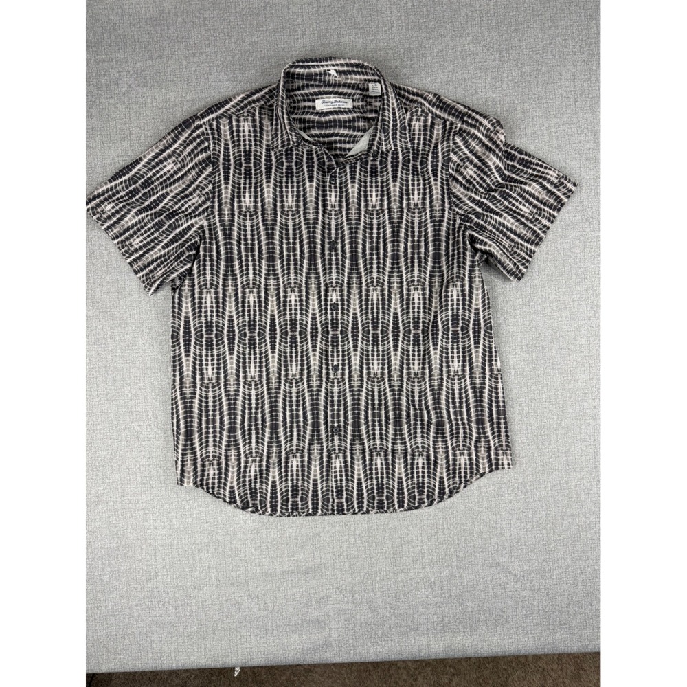 Tommy Bahama The Bahama Coast Mens Large Black White Geometric Print Shirt L